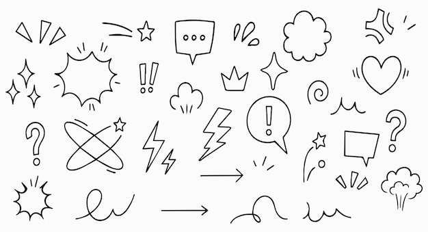 El icono del elemento de dibujos animados de la burbuja del discurso cómico el énfasis de la estrella de la chispa de la línea de movimiento del icono vectorial del dibujos caricaturados el contorno del garabato la velocidad del movimiento la chispa divertida