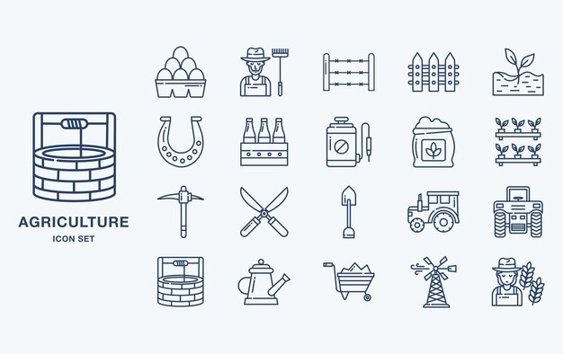 Icono de elementos y objetos de agricultura y formación