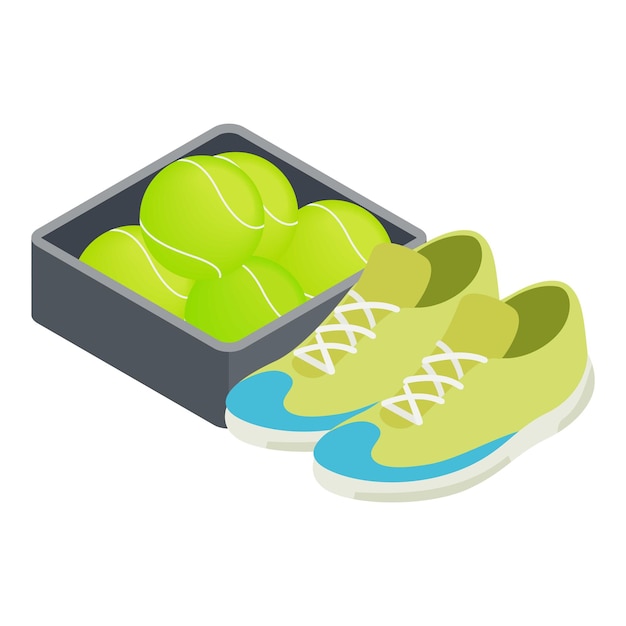 Vector icono de elementos de tenis ilustración isométrica del icono de vector de elementos de tenis para web