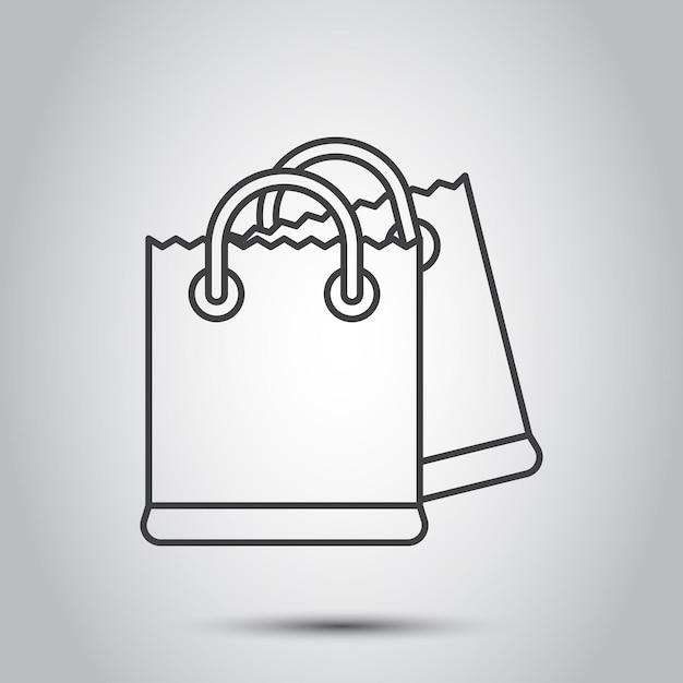 Ícono de embalaje de bolsas de compras en estilo plano Ilustración vectorial de paquetes en un fondo aislado Concepto de negocio de letrero de compra