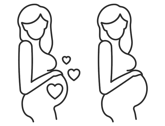 Icono de embarazo Icono de línea plana sobre el embarazo Hermosa mujer embarazada símbolo lineal Ilustración vectorial