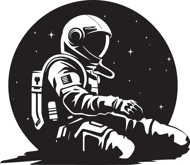 El icono emblemático del astronauta de vanguardia cósmica el logotipo vectorial negro del explorador galáctico