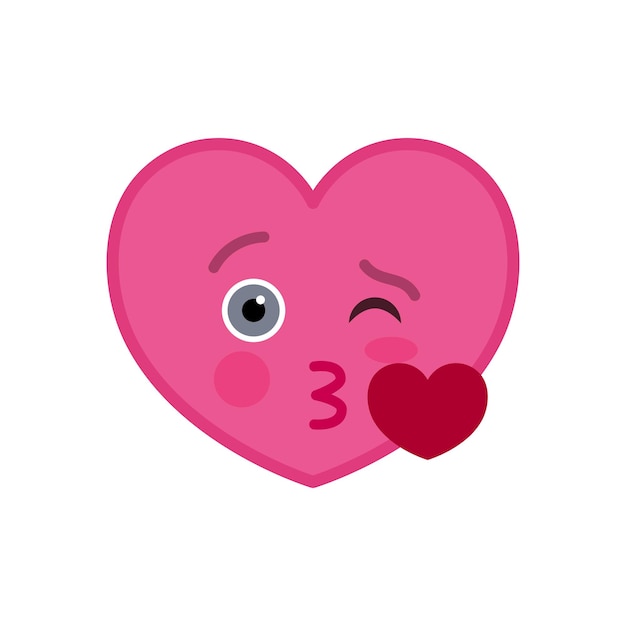 Icono de emoticón divertido en forma de corazón en forma de beso Corazón rosado símbolo de emoticón de comunicación social y chat en línea elemento vectorial rostro enamorado que muestra emoción facial mascota del día de San Valentín