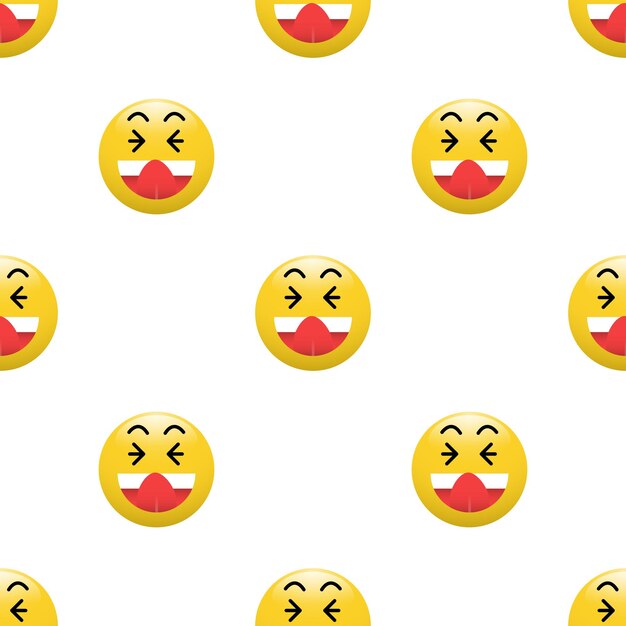 Icono de emoticono de cabeza amarilla con expresiones faciales de patrones sin fisuras sobre fondo blanco
