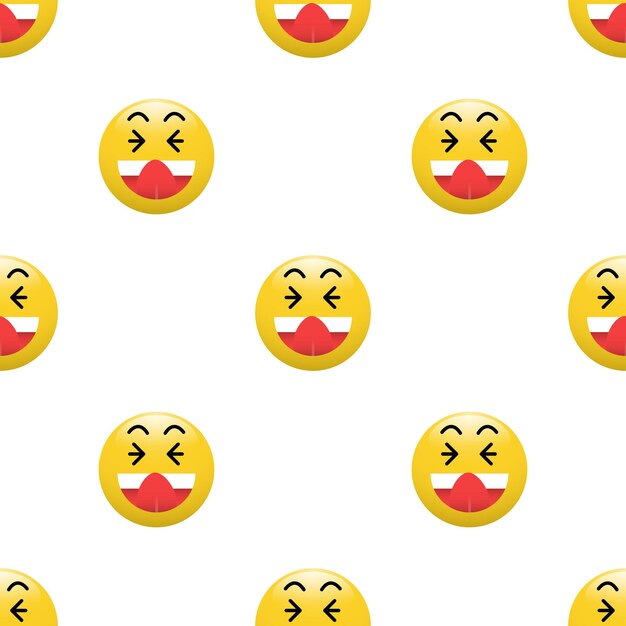 Icono de emoticono de cabeza amarilla con expresiones faciales de patrones sin fisuras sobre fondo blanco