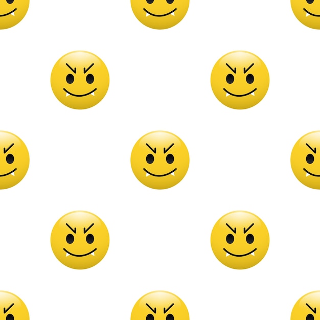 Icono de emoticono de cabeza amarilla con expresiones faciales de patrones sin fisuras sobre fondo blanco