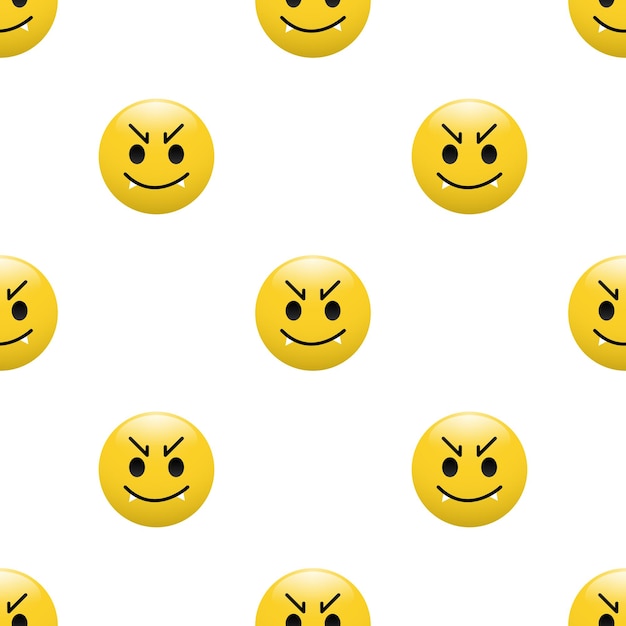 Icono de emoticono de cabeza amarilla con expresiones faciales de patrones sin fisuras sobre fondo blanco