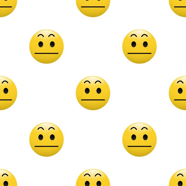 Icono de emoticono de cabeza amarilla con expresiones faciales de patrones sin fisuras sobre fondo blanco