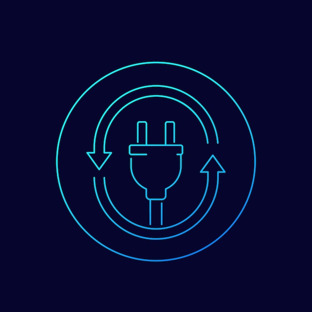 Icono de enchufe eléctrico con flechas lineales