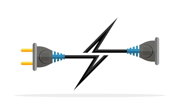 Vector icono de enchufe y enchufe de cable. enchufe, enchufe y cable en forma de rayo.