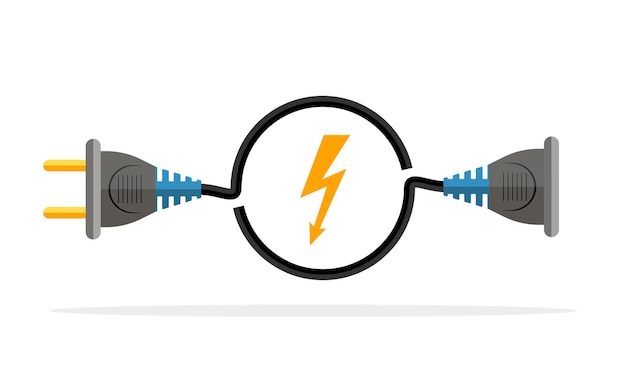 Icono de enchufe y enchufe de cable. ilustración vectorial Enchufe, toma y cable redondeado