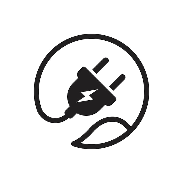 Icono de enchufe de logotipo de energía con hoja ecológica