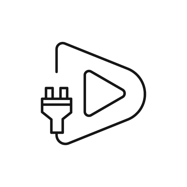 Ícono de enchufe y reproducción Símbolo plano de línea delgada simple