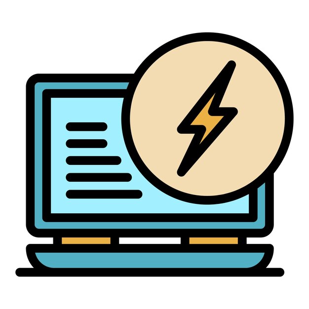 Icono de energía de la computadora portátil Contorno del icono del vector de energía de las computadoras portátiles Color plano aislado