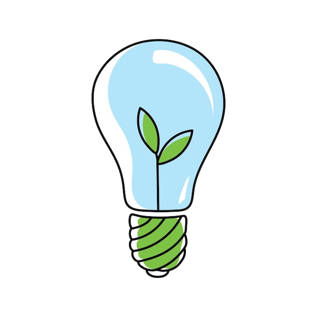 Vector icono de energía ecológica sostenible bombilla con hoja dentro ilustración vectorial en estilo garabato