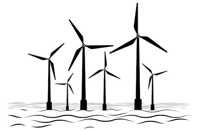 Icono de energía del generador eólico marino Símbolo de turbinas eólicas marinas