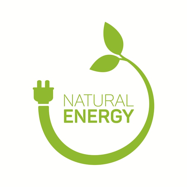 Icono de energía natural con planta de enchufe eléctrico y símbolo de hoja Energía ecológica Electricidad renovable Vector