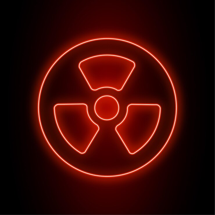 Vector icono de energía nuclear de neón rojo de alto impacto con fondo oscuro