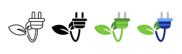 Ícono de energía verde Ilustración vectorial de enchufe Ilustración de energía renovable Electricidad ecológica
