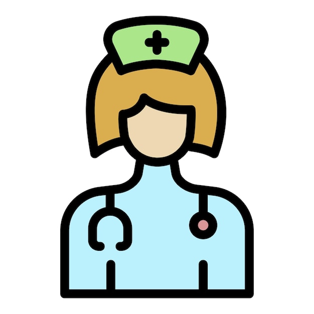 Icono de enfermera mujer Contorno de icono vectorial de enfermería mujer color plano aislado
