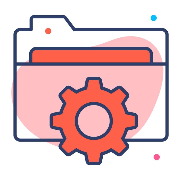 Ícono de engranaje en la carpeta que denota el vector de concepto de la configuración de la carpeta editable