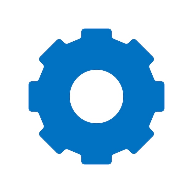 Icono de engranaje. Diseño plano simple. Pictograma azul. Ilustración de concepto de vector plano aislado sobre fondo blanco