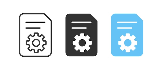 Icono de engranaje de documento Símbolo de archivo de configuración Proyecto Cogwheel Libro de reparación Gestión del plan Ilustración vectorial
