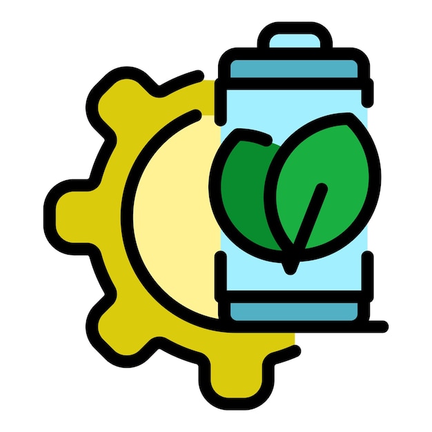 Icono de engranaje ecológico de la batería Contorno de la batería Icono vectorial de engrenaje ecológico del color plano aislado