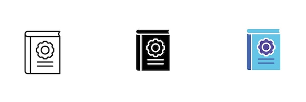 Icono de engranaje en el libro Configuración opciones de calibración ilustración diseño ingeniería Vector conjunto de iconos en línea estilos negro y rojo aislado sobre fondo blanco