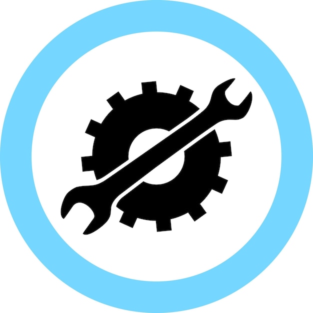 Icono de engranaje y llave inglesa en estilo plano. Ilustración vectorial.