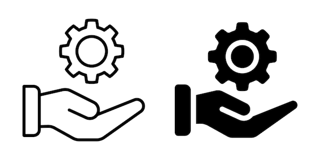 Icono de engranaje de soporte manual para soporte o mantenimiento Silueta y estilo de línea