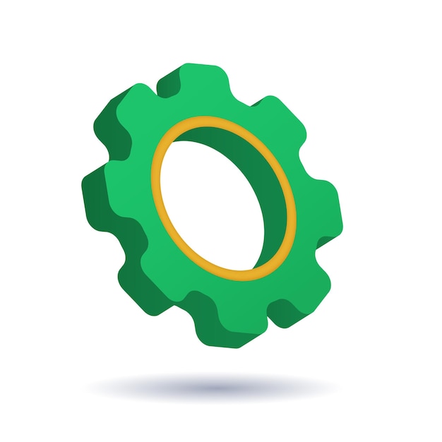 Icono de engranaje vector 3d en color verde. configuración de símbolos. Reparación y optimización.