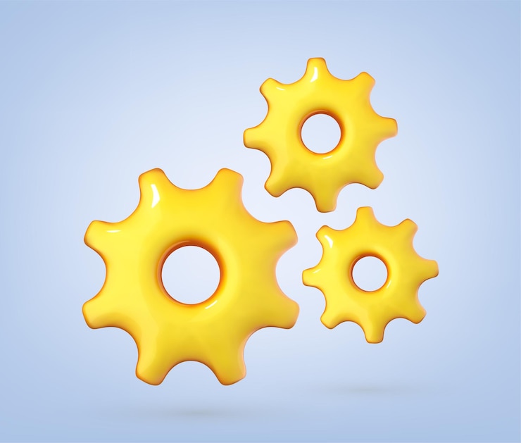 Vector icono de engranajes 3d sobre fondo azul reparación optimización del concepto de flujo de trabajo ilustración de vector 3d de estilo de dibujos animados mínimo