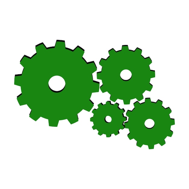 Icono de engranajes verdes sobre fondo blanco Ilustración vectorial Eps 10 Diseño de símbolos Icono gráfico
