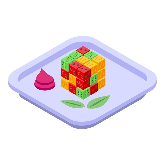 Icono de ensalada de frutas en cubo Isométrico de icono de vector de ensalada de frutas en cubo para diseño web aislado sobre fondo blanco