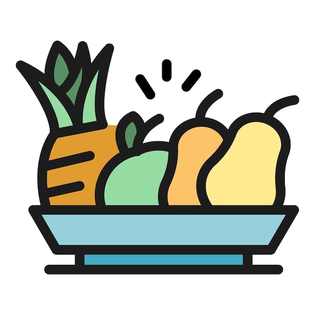 Icono de ensalada de frutas tropicales Contorno de ensalada de frutas tropicales vector icono color plano aislado