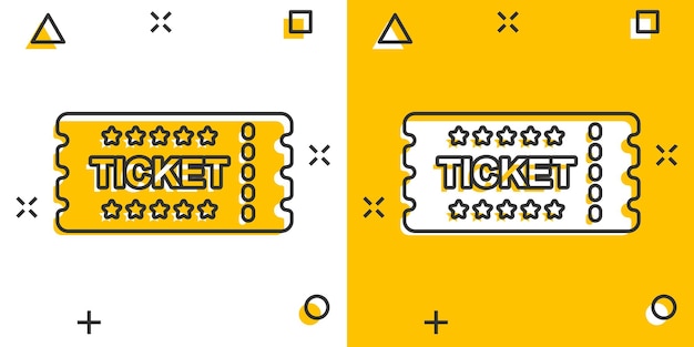 Icono de entrada de cine en estilo cómico admitir un pictograma de ilustración de dibujos animados de vector de entrada de cupón efecto de salpicadura de concepto de negocio de entradas