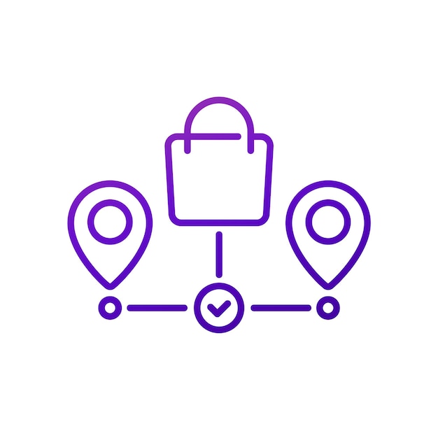 icono de entrega de comestibles con una bolsa de compras, vector de línea