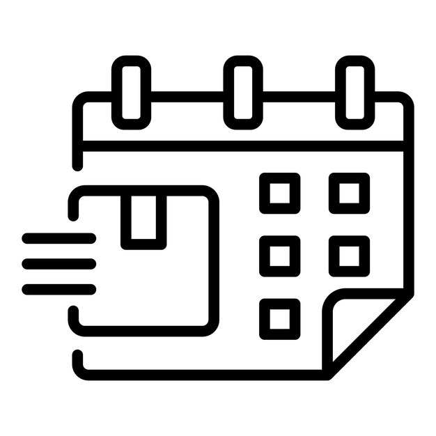 Icono de entrega a domicilio de fecha del calendario Icono de vector de entrega a domicilio de fecha del calendario de esquema para diseño web aislado en fondo blanco