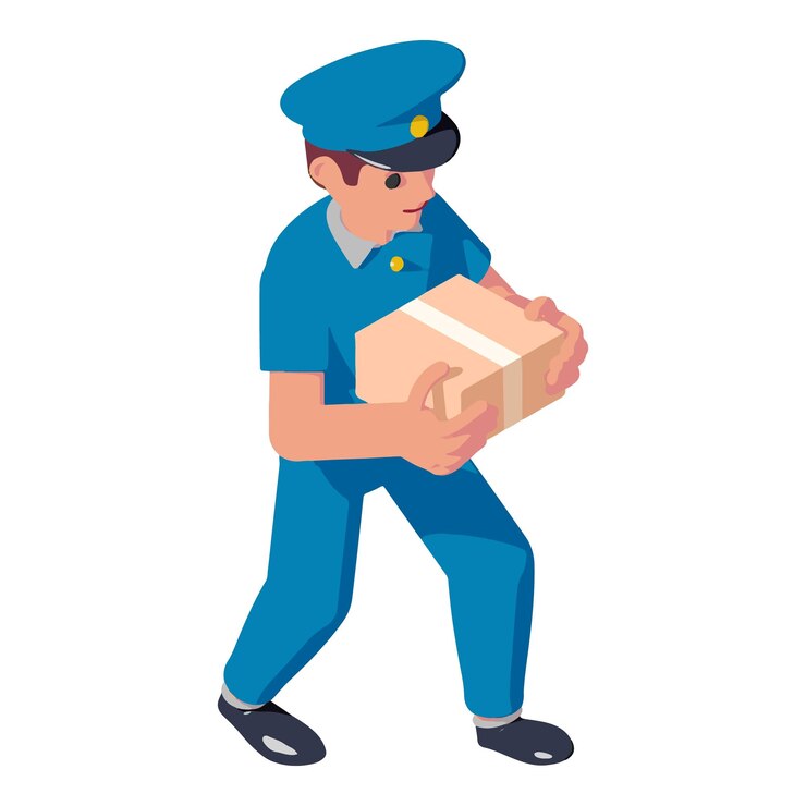 Vector icono de entrega de paquetes del cartero isométrico del icono vectorial de entrega de parcelas del cartero para el diseño web aislado en fondo blanco