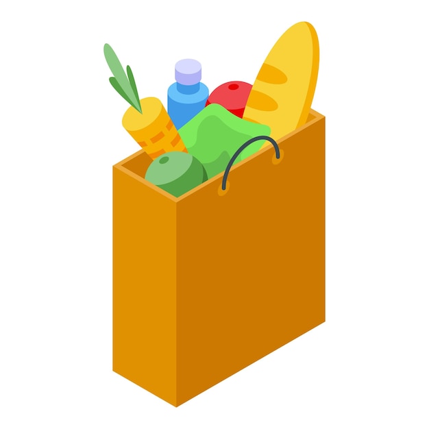 Icono de entrega de productos alimenticios Isométrico de icono de vector de entrega de productos alimenticios para diseño web aislado sobre fondo blanco