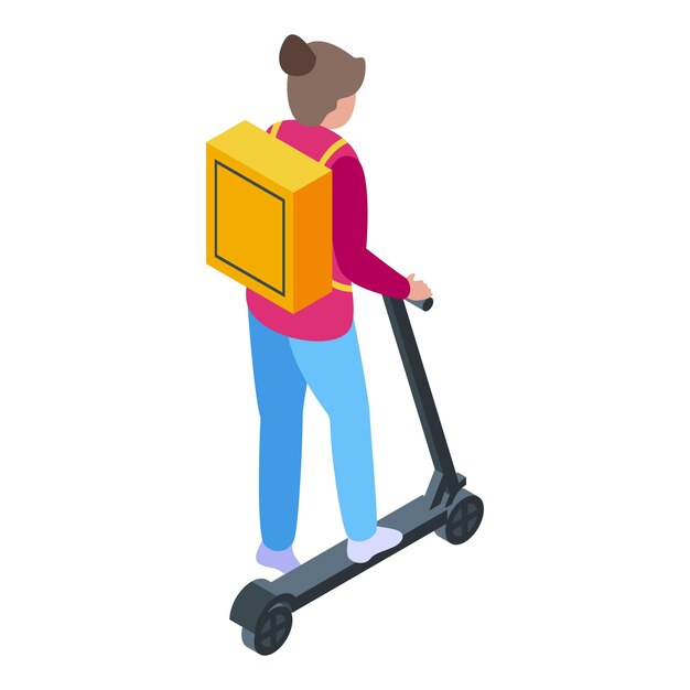 Icono de entrega de scooter para niñas vector isométrico conductor de bicicleta dirección de Moto