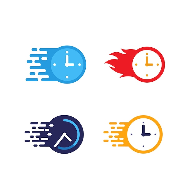 Icono de entrega de tiempo rápido. cronómetro en movimiento. diseño de concepto de fecha límite. velocidad del reloj, ilustración de vector de icono de tiempo plano.