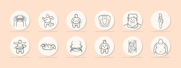 Icono de entrenamientos de pérdida de peso Fitness ejercicio físico quema de grasa control de peso entrenamiento cardiovascular entrenamiento de fuerza Fondo de color pastel Icono de línea vectorial