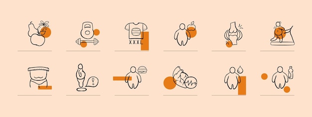 Icono de entrenamientos de pérdida de peso Fitness ejercicio físico quema de grasa control de peso entrenamiento cardiovascular entrenamiento de fuerza Fondo de color pastel Icono de línea vectorial
