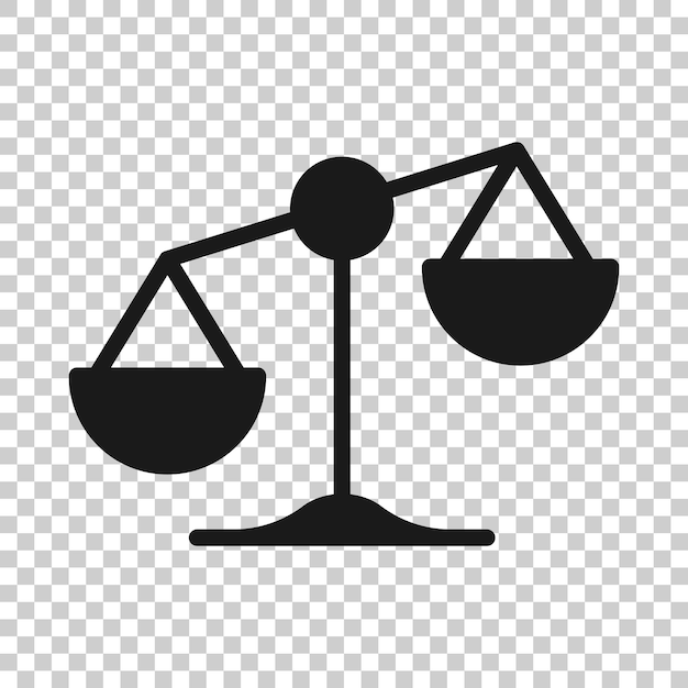 Icono de equilibrio de escala en estilo plano Ilustración vectorial de justicia en fondo blanco aislado Concepto de negocio de juicio