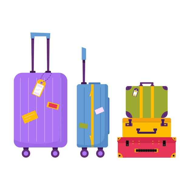 Icono de equipaje para turismo de aventura, viajes. diseño decorativo de viaje con maleta, equipaje para viajero. vector moderno de dibujos animados plana.