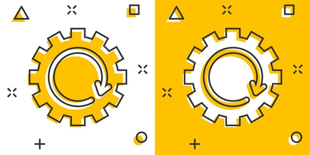 Icono de equipo de recuperación en estilo cómic Repita la ilustración de vector de dibujos animados sobre fondo blanco aislado Concepto de negocio de efecto de salpicadura de rotación