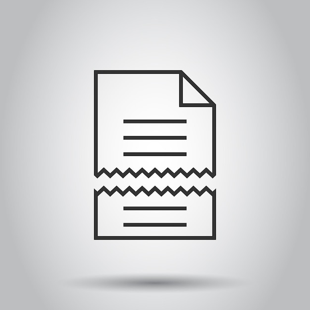 Icono de error de documento en estilo plano Ilustración de vector de informe roto sobre fondo blanco aislado Concepto de negocio dañado