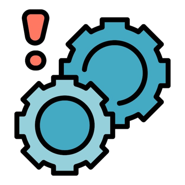 Icono de error de engranaje contorno vector pérdida de conexión sitio de socket color plano